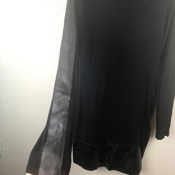 Venus Black Knit Pleather Accent Roll Mock Neck Long Sleeve Goth Sweater Dress - Picture 4 of 11